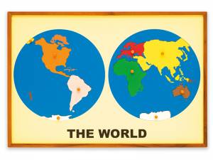 Puzzlowa mapa świata. Kontynenty. Dwie półkule