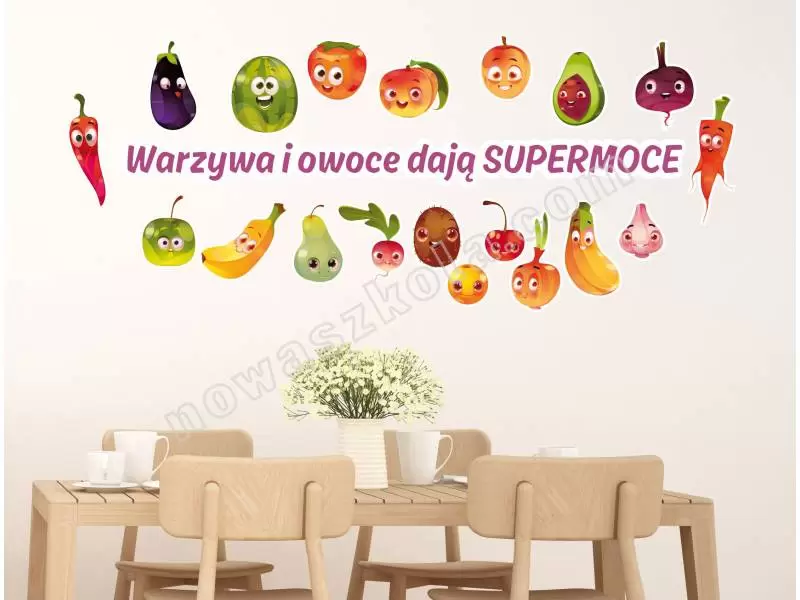 Warzywa i owoce dają supermoce. Naklejka na ścianę Nowa Szkoła